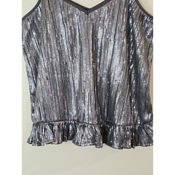 Anthropologie Sequin Cami Top Womens Size 4 Amelie Blouse Pleated Peplum Silver - Picture 4 of 11